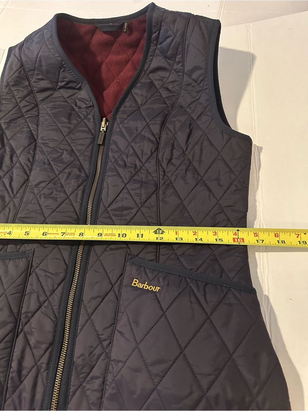 Barbour Betty Fleece Lined Quilted Vest Gilet Navy Burgundy US 6 UK10 Equestrian - Picture 4 of 10